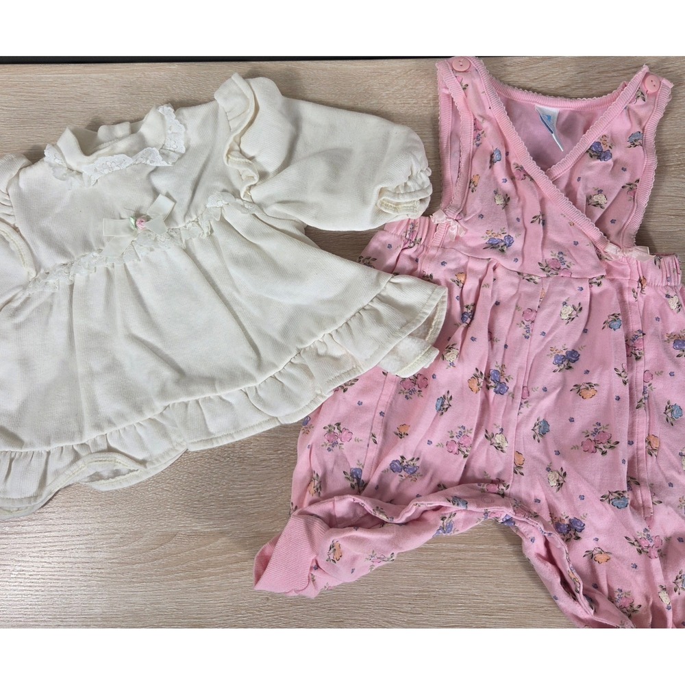 Vintage Baby Girl 6-9M Bundle Floral Romper Lace Ruffle Outfit 90s